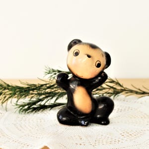 Vintage Miniature Enesco Black Bear Cub Figurine, Ceramic Animal, Forest Animal Figurine, Mini bear, Porcelain Bear Figurine