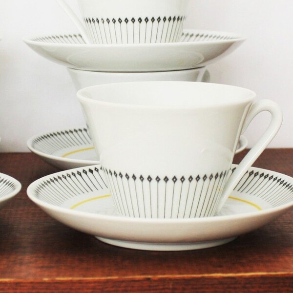 Vintage Upsala Ekeby Demitasse Set, Karlskrona Sweden, Swedish Ceramics, Scandinavian ceramics, Tea Cup Set, Black and White