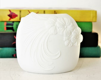 Vintage A. K. Kaiser Elegant Bisque Vase by M. Frey with Flower Motif. Bisque Pillow Vase by AK Kaiser, German Pottery