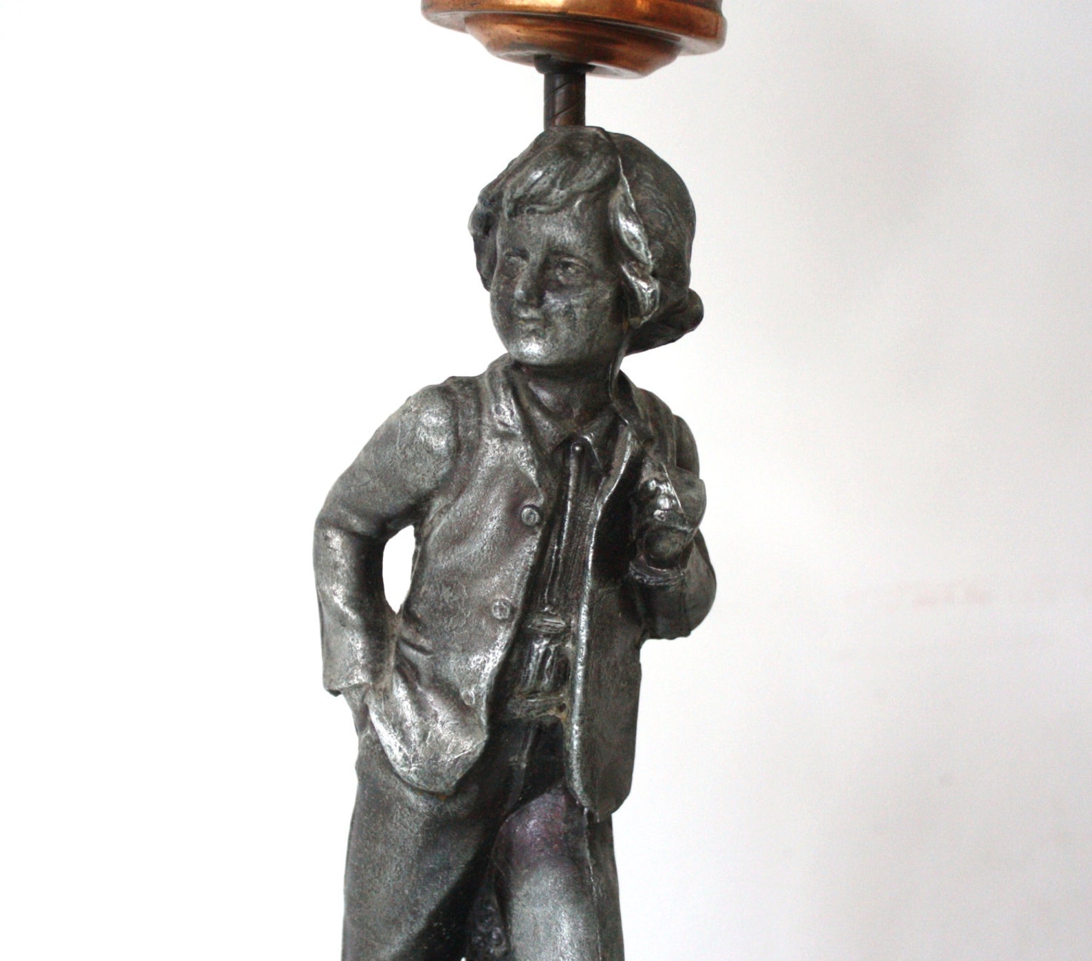 Vintage Pewter Boy Figurine Lamp With Art Deco Starburst End Etsy