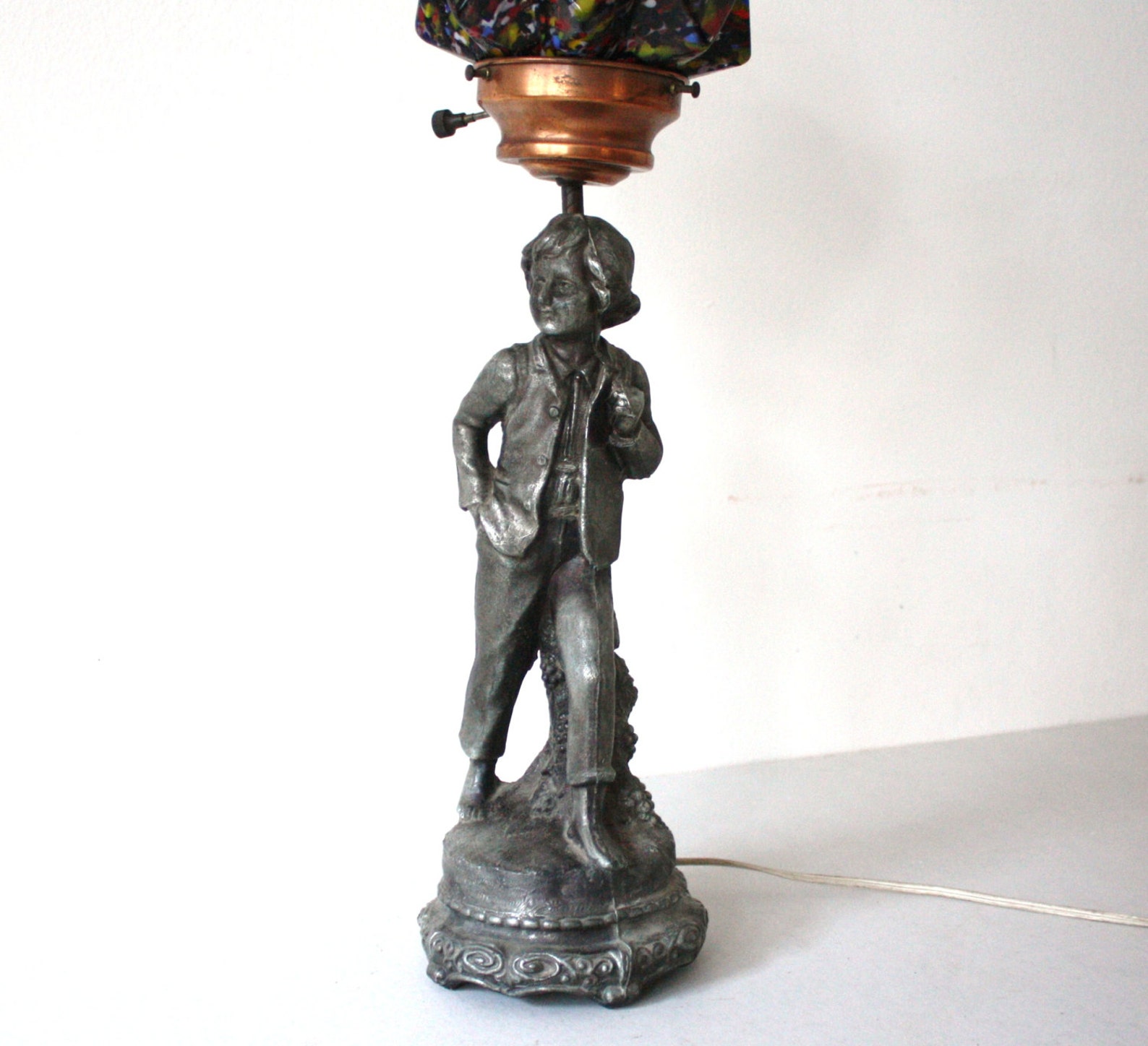 Vintage Pewter Boy Figurine Lamp With Art Deco Starburst End Etsy