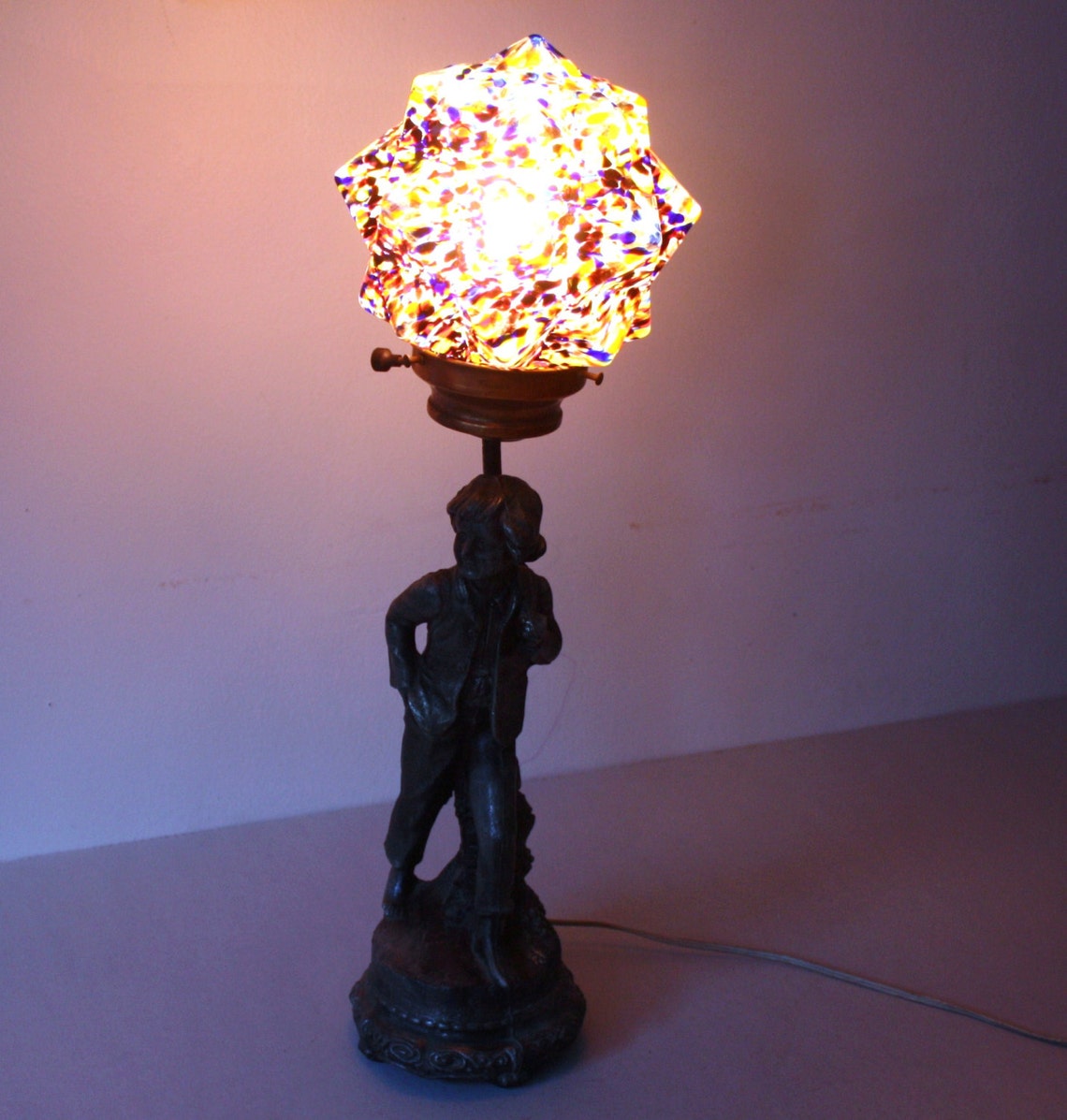 Vintage Pewter Boy Figurine Lamp With Art Deco Starburst End Etsy