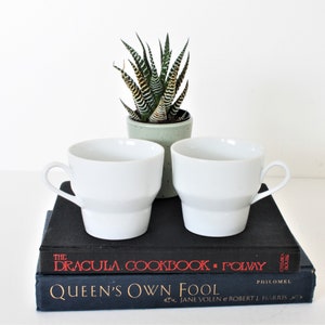 Vintage Paul McCobb Contempri White Coffee Cups, Paul McCobb Stacking Cups, McCobb Coffee Cups, Vintage White McCobb Mugs