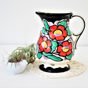 Vintage Ditmar Urbach Hand Painted Floral Pitcher Czechoslovakia Flower Design Czech Art Pottery Ceramics