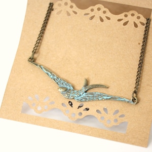 Antique Brass Soaring Sparrow Necklace with Patina