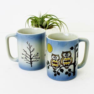 Vintage Otagiri Ceramic Owl Mug Set, Owl Mugs, Owl Collector,Owl Coffee Cups, Owl Collectible, Tree Coffee Mugs, Owl Lovers Gift,Owl Mug Set