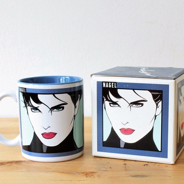 Vintage Patrick Nagel Mug Cup 1993 Jennifer Dumas Figi Graphics, 1990s Graphic Art Mug, Free USA Shipping, Woman , NIB mu-na-108