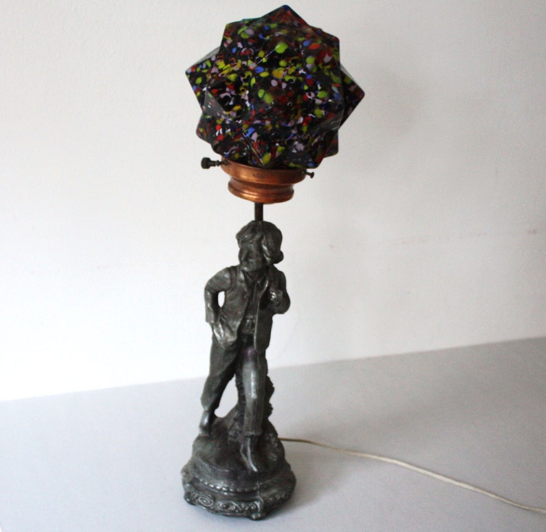 Vintage Pewter Boy Figurine Lamp With Art Deco Starburst End Etsy