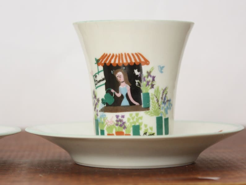 Vintage Raymond Limoges Lovers Trio Porcelain Demitasse Cup and