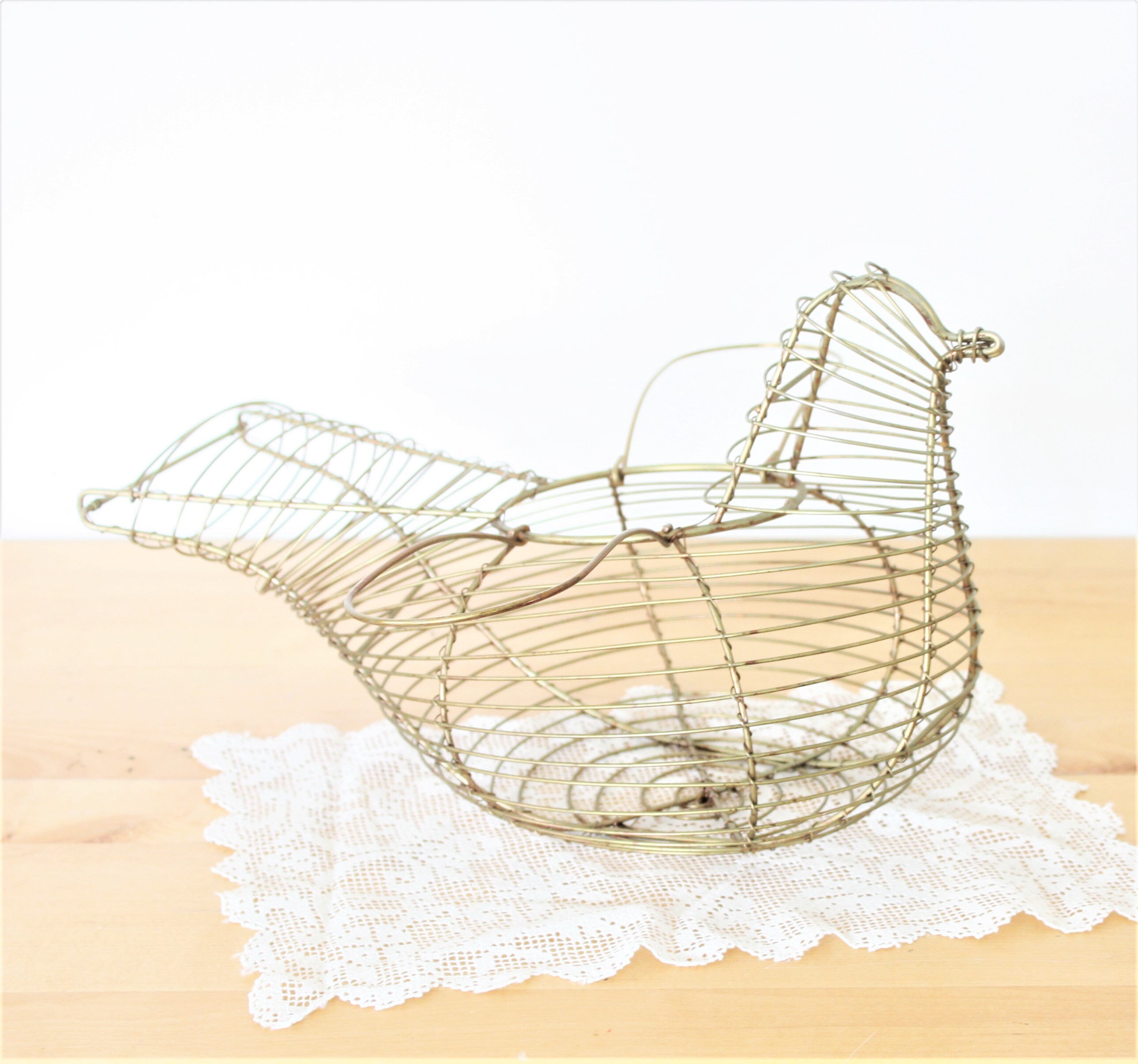 Home & Living Baskets Vintage Wire Basket Chicken Shaped Basket Wire