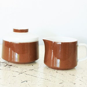 Vintage Mikasa Mediterranean Expresso Brown Ceramic Creamer and Sugar Bowl Set For Tea, Coffee, Serving, Hostess, Host