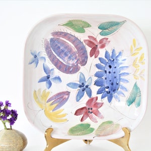 Vintage Arabia Finland ARA Rare Mid Century Scandinavian Pottery, Arabia Floral Square dish, Vintage Finland Wall Decor, Hand Painted Dish