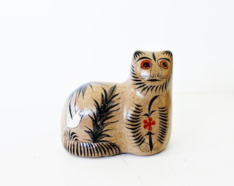 Mexican Cat Figurine, Vintage Mexican Folk Art Cat Figurine, Mexican Cat Ceramic Figurine, Tonala Cat, Mexican Folk Art Tonala Cat figurine