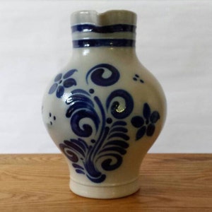 Vintage West German Salzglasur Cobalt Stoneware Pitcher, MCM Ceramic Pitcher, Post War Art