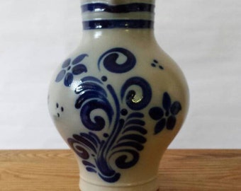 Vintage West German Salzglasur Cobalt Stoneware Pitcher, MCM Ceramic Pitcher, Post War Art