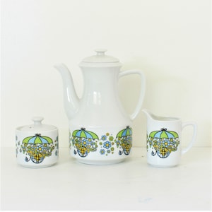Vintage Flower Cart Teapot, Sugar Bowl, Creamer, Made in Japan, Vintage Teapot, Creamer and Lidded Sugar Bowl, Midcentury  Tea set