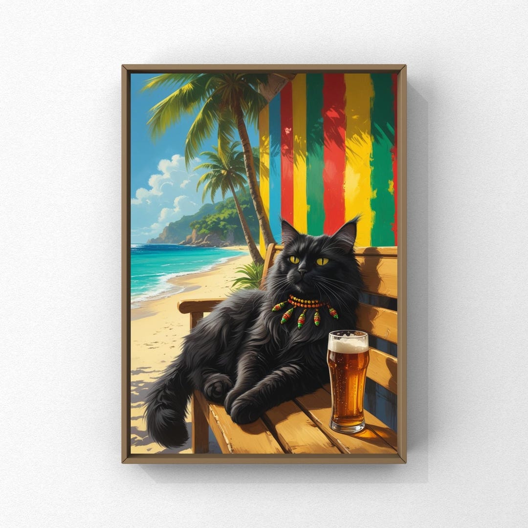 Rasta Reggae Black Cat Picture Painting Wall Art, Reggae Funny Cat ...
