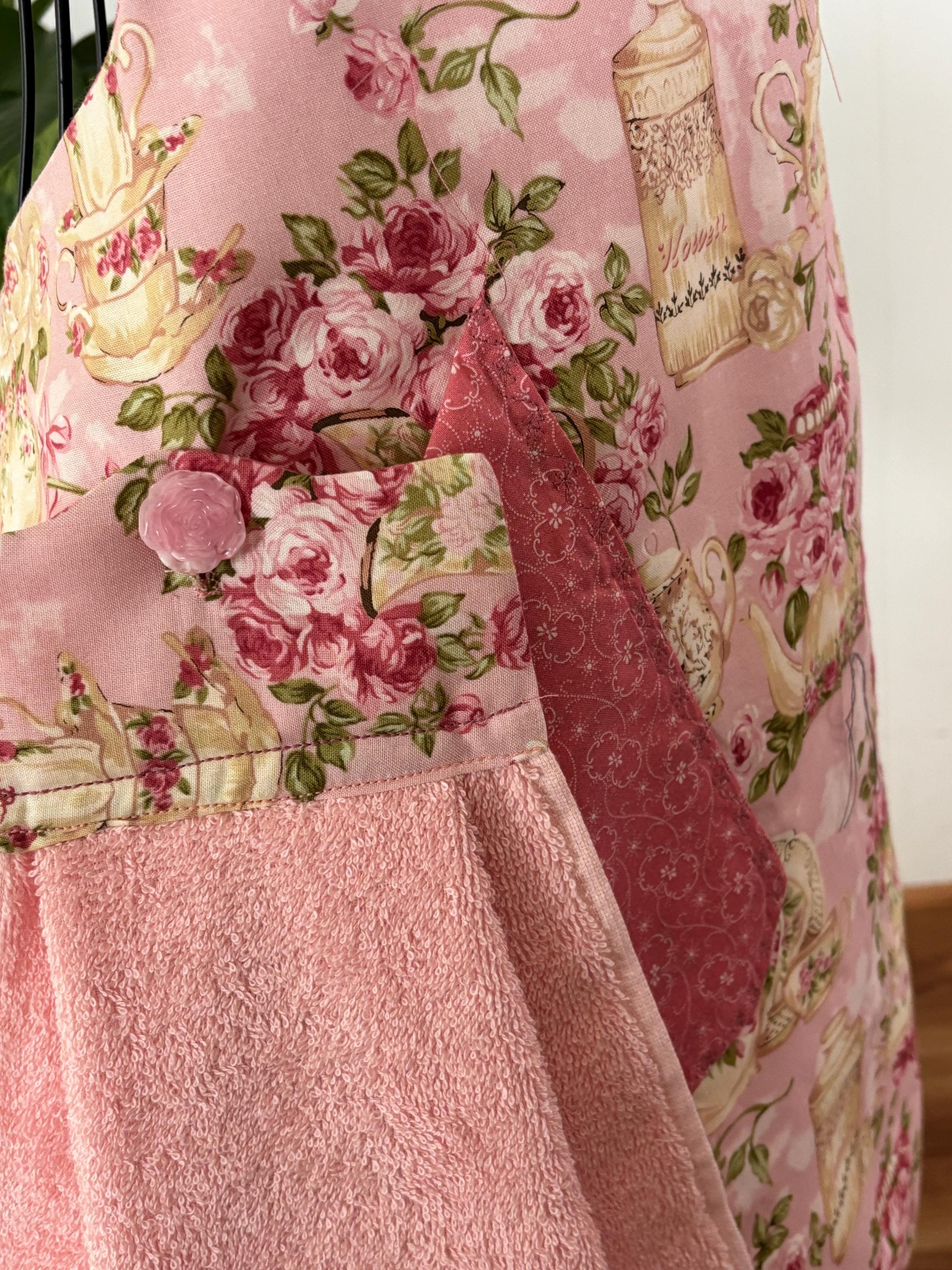 Vintage Style Apron: Pink Roses, Tea Pots, Reversible With Pockets - Etsy