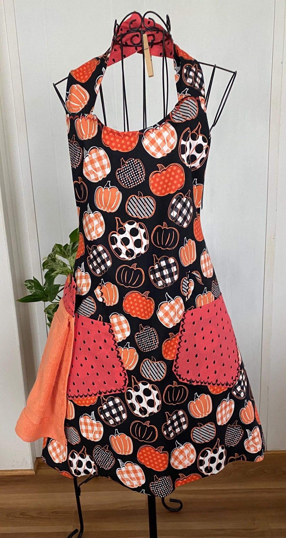 Reversible Fall Apron: Vintage Style Pumpkin Print With Pockets - Etsy