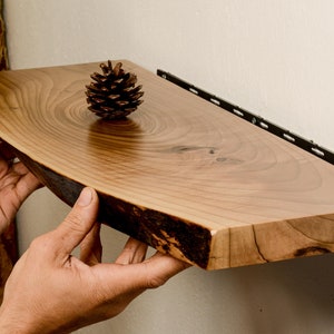 Raw Edge Floating  Natural Wood Shelves - Live Edge Kitchen - Bathroom Wall Shelves,  Rustic Wood Floating Shelf - Living Edge