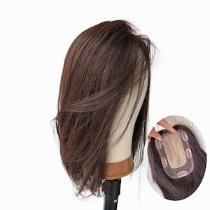 10x15cm Silk Base Human Hair Topper Curtain bangs for Thinning Hair Coverage