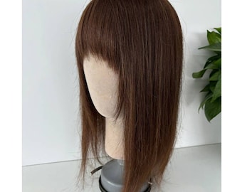 Remy Human Hair Topper with French Bangs: Gray Coverage, Volume (12x13cm)