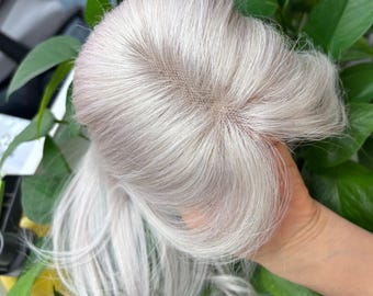Topper cheveux humains frange en or blanc 3,1 x 4,3 pouces, dentelle ultra fine HD, 3 pinces