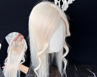 3×5" Platinum Blonde with Curtain Bangs Mono Base Human Hair Topper for Thinning Hair