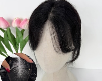 7x11cm Ultra Swiss Lace Hunman Hair Topper Small Area French Bangs Face Framing