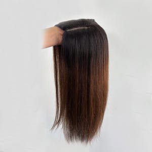 14*15cm black ombre brown color human hair toppers with silk based part ,can use a curling iron to style, thin hair help