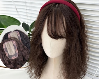 Air Bangs Natural Curly Virgin Human Hair Topper 4x6" Silk base For Hair Loss