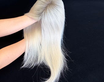 Rooted Platinum Blonde Ombre 5.5×6 Inch Human Hair Topper,  Mono Mesh with PU Edge