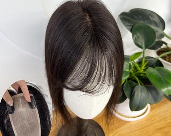 Human Hair Topper: Full Silk Base, Fluffy Crown, Air Bangs Coverage (7x15cm)