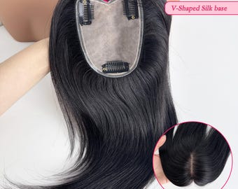 100% Human Hair Natural Black Deep V Hand Tied Silk Base 7x10cm Straight