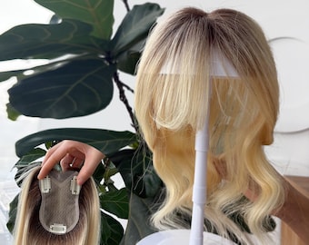 Air Bangs Brown Ombre Blonde Human Hair Topper 8x11cm Silk net+ HD lace front