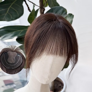 7x9" Large Coverage Invisible Mono Human Hair Topper With Curtain Bangs