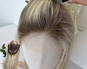 Frontal Hair Loss UHD Lace Virgin Human Hair Topper 6x6" Beige Balayage Blonde