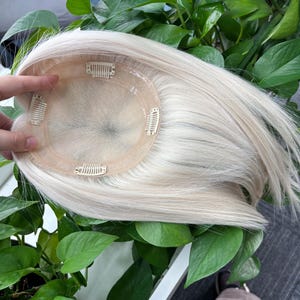 5.5"x6" White Gold Hair Topper | Mono Lace PU Edge for Women Thinning Hair
