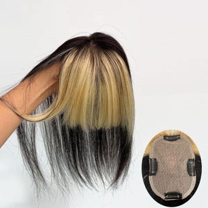 Blonde Human Hair Topper with Bangs: 9x14cm Remy Hairpiece