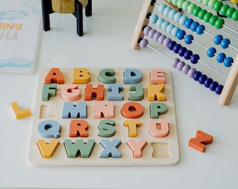 Pastel Wooden Alphabet Puzzle for kids, ABC Wooden Puzzle, Wooden learning puzzle, puzzle for kids, Gud Mama Goods