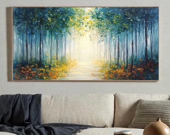 Abstract Forest Oil Painting on Canvas, Original Landscape Wall Art, Large Wall Art, Custom Woodland Landscape Painting Living Room Home Art