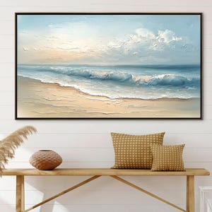 Original Seascape Oil Painting on Canvas, Abstract Beach Wall Art Decor, Large Sky And Sea Painting, Minimalist Ocean Art, Living Room Decor
