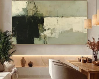 Original Wabi Sabi Painting On Canvas, Large Abstract Black And White Textured Block Art, Modern Minimalist Art, High-End Living Room Decor