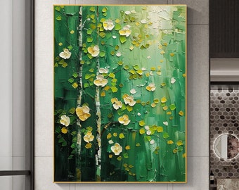 Aangepaste originele landschap olieverfschilderij op doek, abstracte groene muur kunst, natuurlijke bos schilderij, woonkamer wand decor, moderne kunst aan de muur