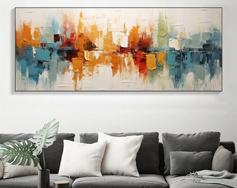 Extra Large Red Blue Block Texture Oil Painting on Canvas,  Abstract Minimalist Wall Art Original Colorful Boho Decor Living Room Home Decor