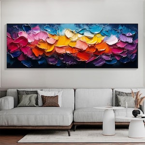 Large Vibrant Abstract Impasto Painting on Canvas, Original Colorful Textured Wall Art, Modern Palette Knife Painting, Living Room Wall Art