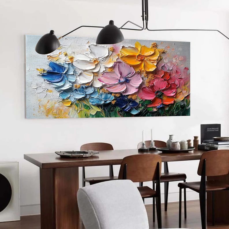 Original Colorful Flower Oil Painting on Canvas, Large Vibrant Floral ...