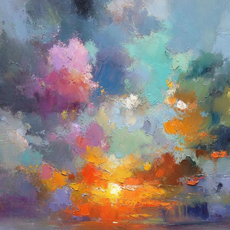 Abstract Colorful Sunset Painting Seascape Wall Art Large Impasto Oil ...