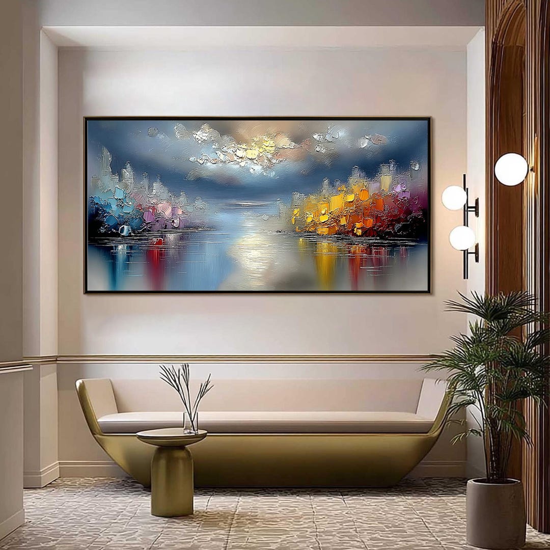 Original Abstract Cityscape Oil Painting, Colorful Textured Wall Art ...