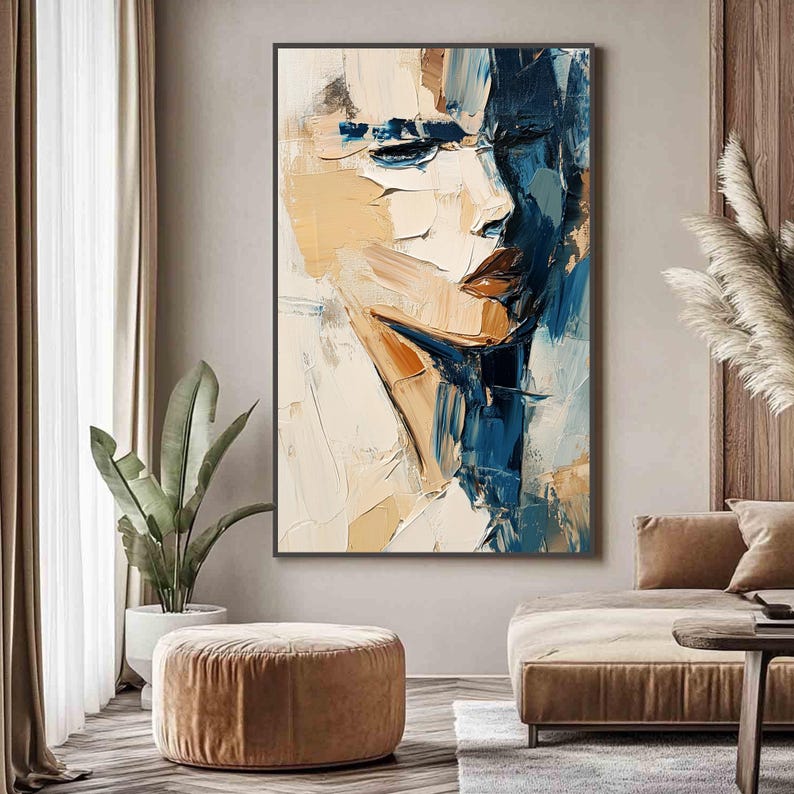 Textured Portrait Oil Painting on Canvas,expressive Face Art, Large ...
